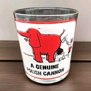 Whimsical Drinking Glass Barware " A Genuine Polish Cannon" Elephant Poland Vtg